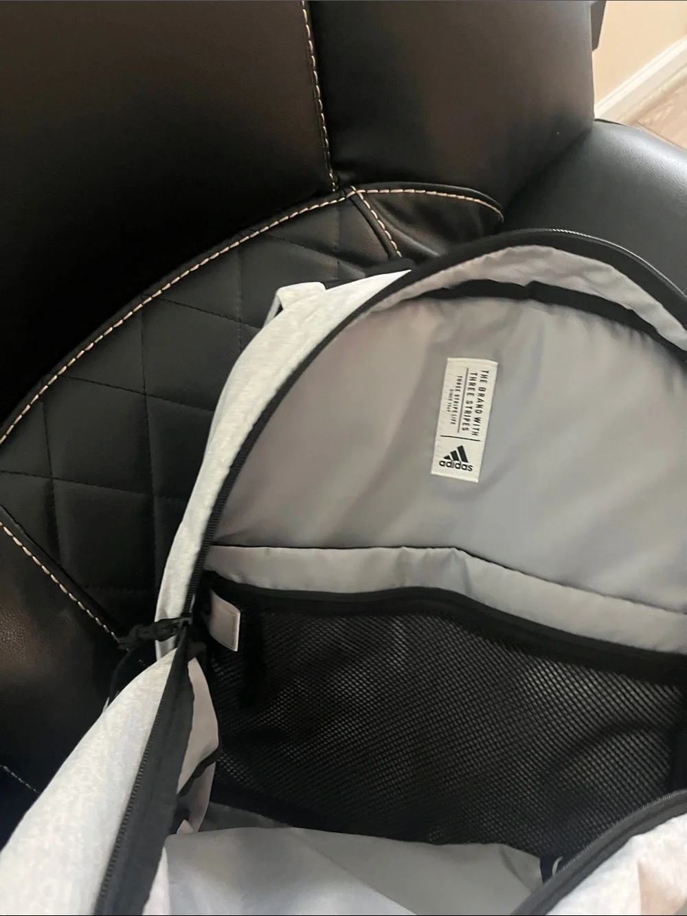 adidas Light Gray Backpack with Rose Gold Stripes